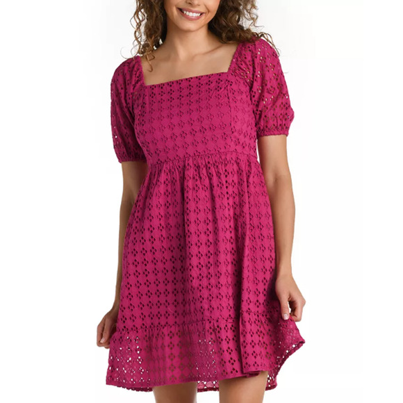 La Blanca Pink Eyelet Dress Small 100% Cotton Lace Smocked Coverup swim - Picture 1 of 11